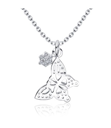 Butterfly Shaped CZ Silver Necklace SPE-4904